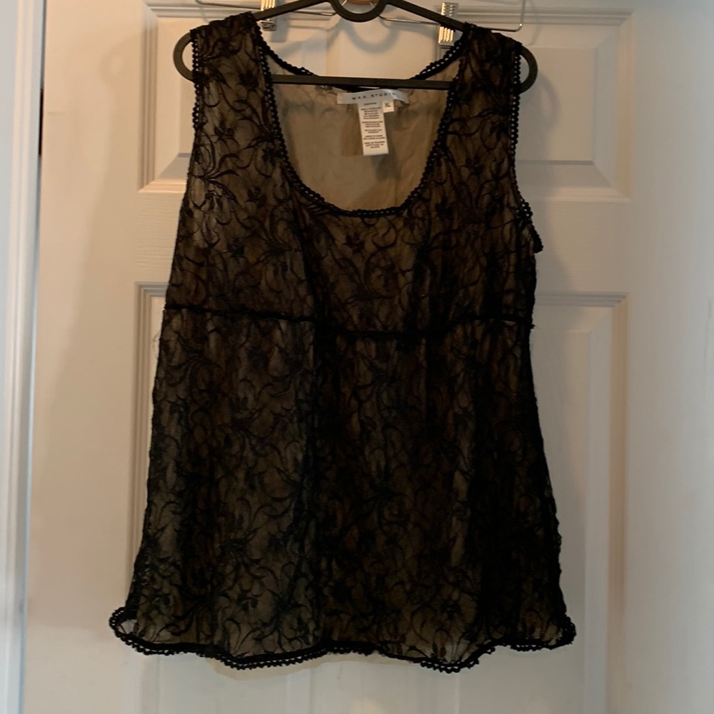 Vintage Black and Nude Lace Baby-doll Top